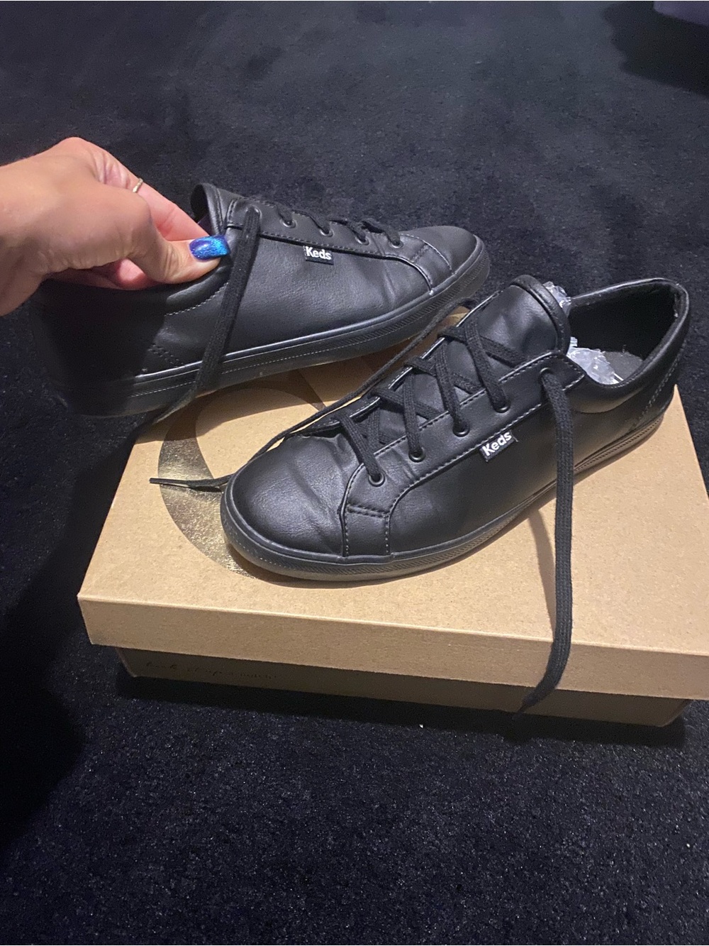 Keds Women's Black Leather Lace-Up Sneakers